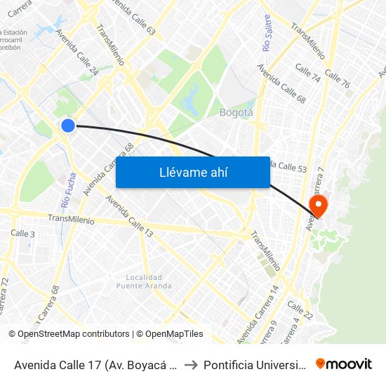 Avenida Calle 17 (Av. Boyacá - Av. Centenario) (A) to Pontificia Universidad Javeriana map
