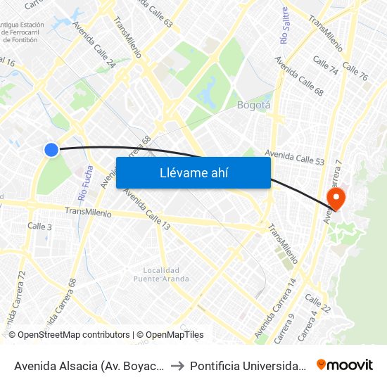 Avenida Alsacia (Av. Boyacá - Ac 12) (A) to Pontificia Universidad Javeriana map