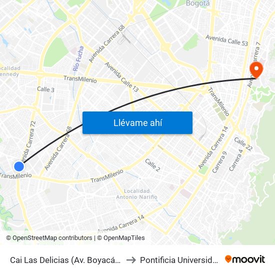 Cai Las Delicias (Av. Boyacá - Cl 43c Sur) (A) to Pontificia Universidad Javeriana map