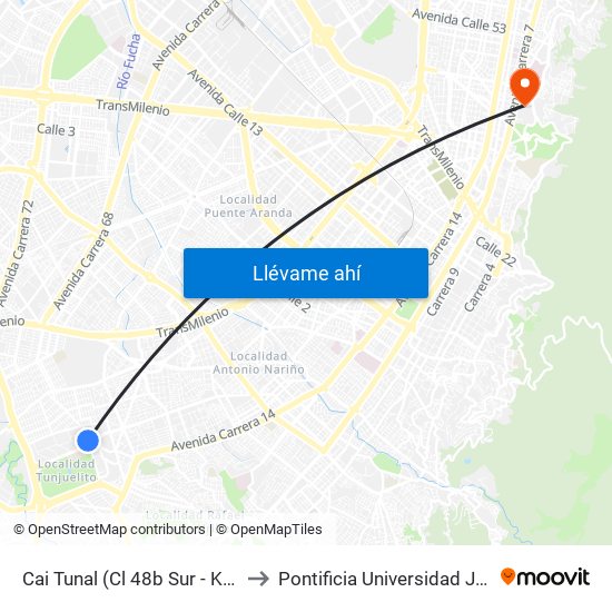 Cai Tunal (Cl 48b Sur - Kr 24) (A) to Pontificia Universidad Javeriana map