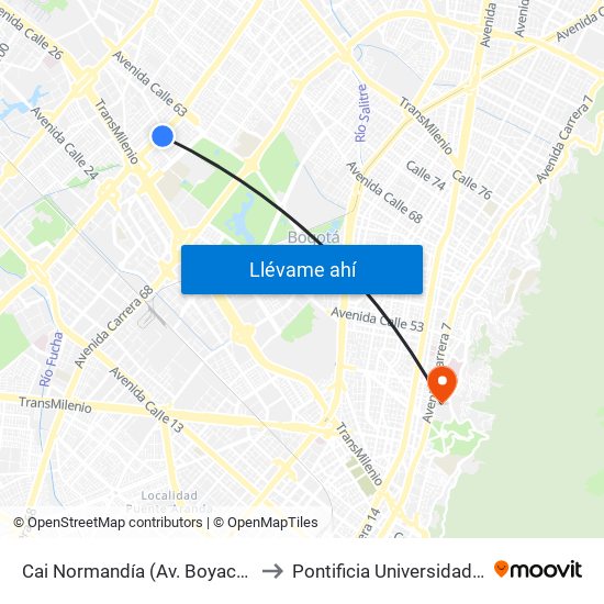 Cai Normandía (Av. Boyacá - Cl 52) (A) to Pontificia Universidad Javeriana map