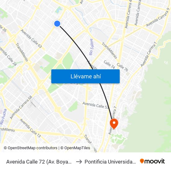 Avenida Calle 72 (Av. Boyacá - Ac 72) (A) to Pontificia Universidad Javeriana map