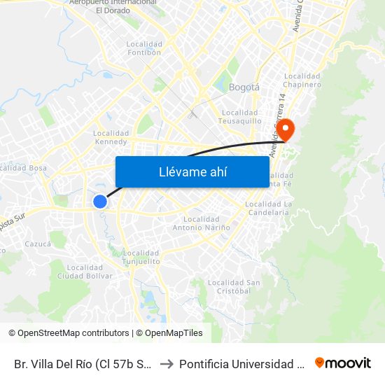 Br. Villa Del Río (Cl 57b Sur - Kr 62) to Pontificia Universidad Javeriana map