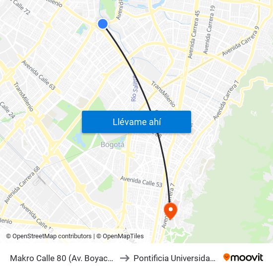 Makro Calle 80 (Av. Boyacá - Ac 80) (A) to Pontificia Universidad Javeriana map