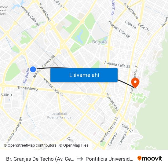 Br. Granjas De Techo (Av. Centenario - Kr 65) to Pontificia Universidad Javeriana map