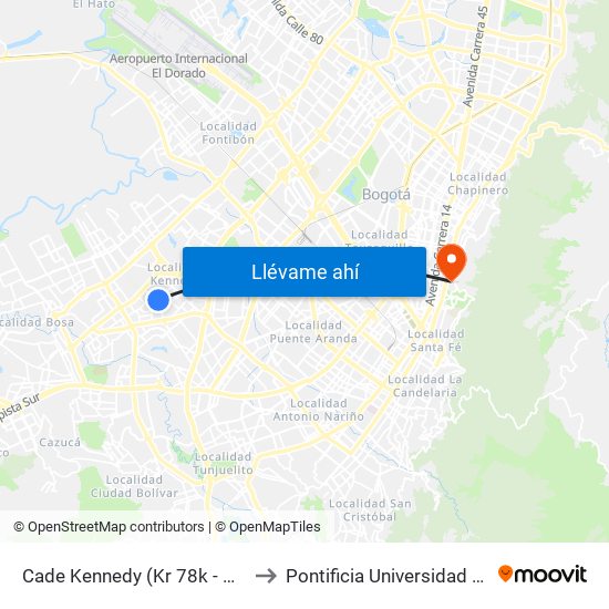 Cade Kennedy (Kr 78k - Cl 37a Sur) to Pontificia Universidad Javeriana map