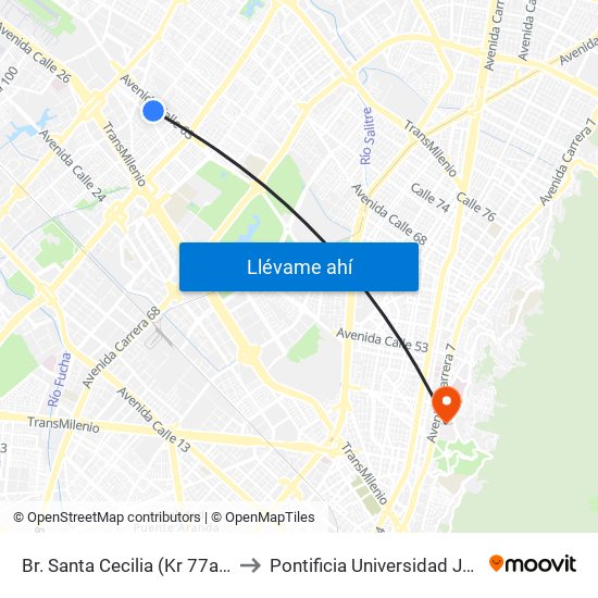 Br. Santa Cecilia (Kr 77a - Cl 55) to Pontificia Universidad Javeriana map