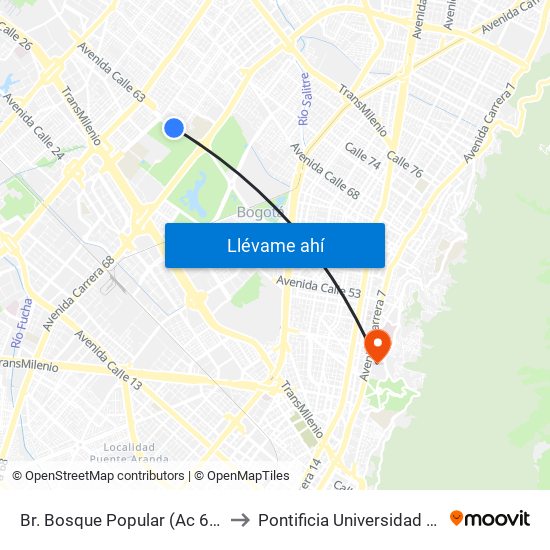 Br. Bosque Popular (Ac 63 - Kr 69f) to Pontificia Universidad Javeriana map