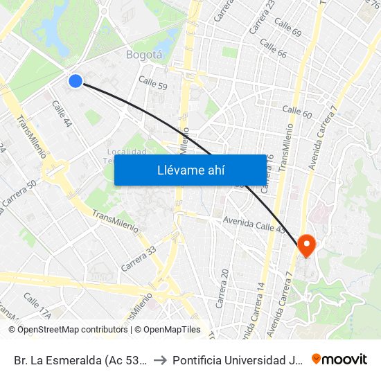 Br. La Esmeralda (Ac 53 - Kr 59) to Pontificia Universidad Javeriana map