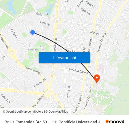 Br. La Esmeralda (Ac 53 - Ak 50) to Pontificia Universidad Javeriana map