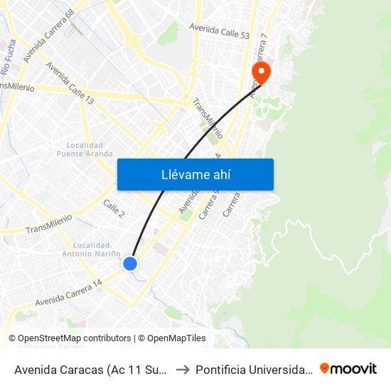 Avenida Caracas (Ac 11 Sur - Av. Caracas) to Pontificia Universidad Javeriana map