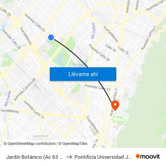 Jardín Botánico (Ac 63 - Kr 69l) to Pontificia Universidad Javeriana map