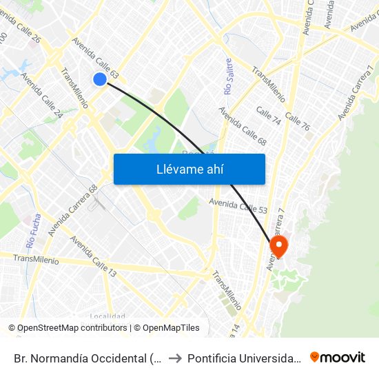 Br. Normandía Occidental (Ac 53 - Kr 73) to Pontificia Universidad Javeriana map