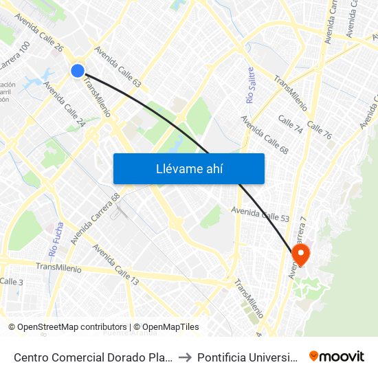 Centro Comercial Dorado Plaza (Ac 26 - Kr 85d) to Pontificia Universidad Javeriana map