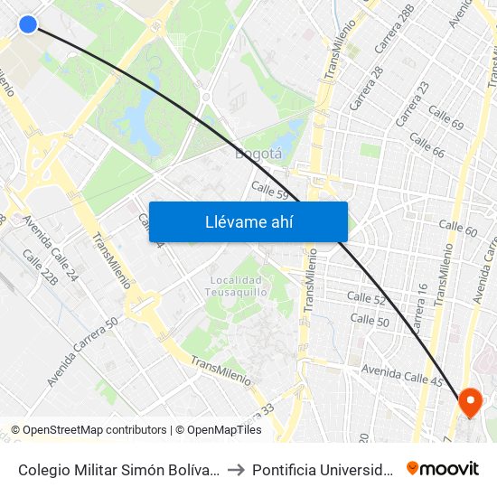 Colegio Militar Simón Bolívar (Ak 70 - Cl 51) to Pontificia Universidad Javeriana map