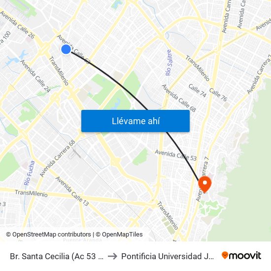 Br. Santa Cecilia (Ac 53 - Kr 78) to Pontificia Universidad Javeriana map