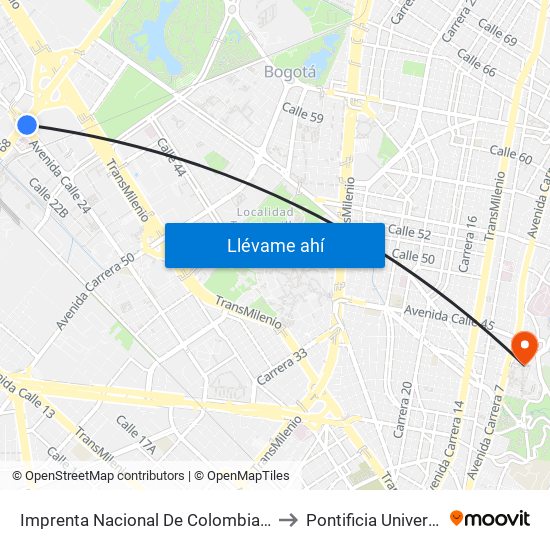 Imprenta Nacional De Colombia (Ak 68 - Av. Esperanza) (A) to Pontificia Universidad Javeriana map