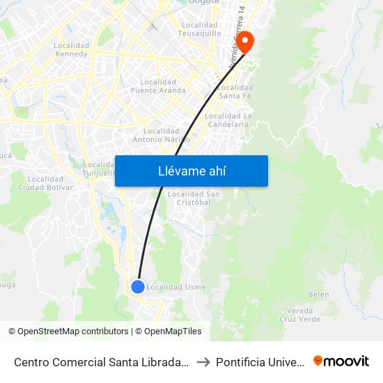 Centro Comercial Santa Librada (Av. Caracas - Cl 74c Sur) (A) to Pontificia Universidad Javeriana map