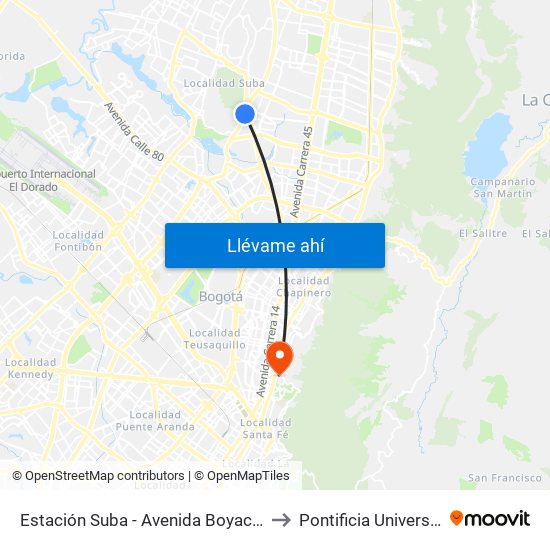 Estación Suba - Avenida Boyacá (Av. Boyacá - Cl 128b) to Pontificia Universidad Javeriana map