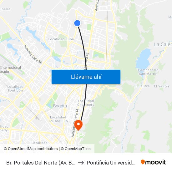 Br. Portales Del Norte (Av. Boyacá - Cl 163) to Pontificia Universidad Javeriana map