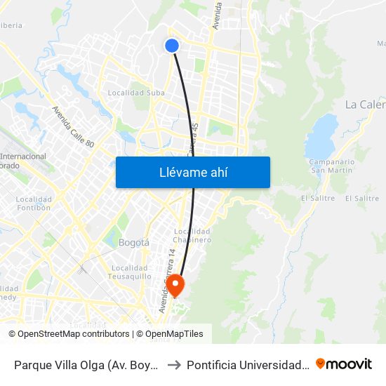 Parque Villa Olga (Av. Boyacá - Cl 167) to Pontificia Universidad Javeriana map