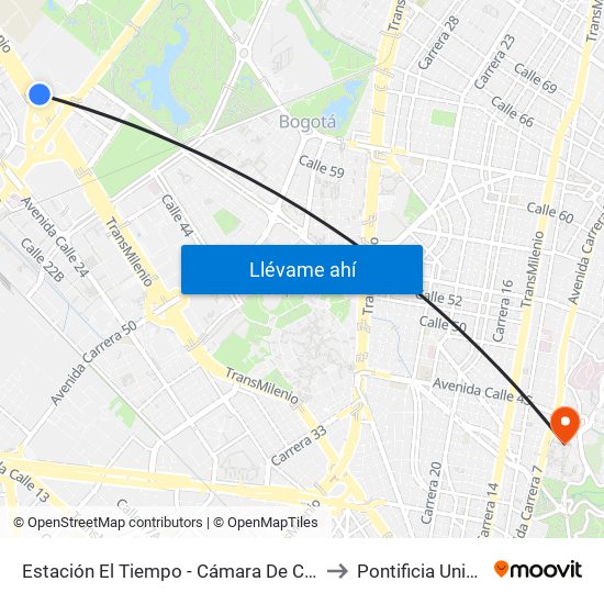 Estación El Tiempo - Cámara De Comercio De Bogotá (Ac 26 - Kr 68b Bis) to Pontificia Universidad Javeriana map
