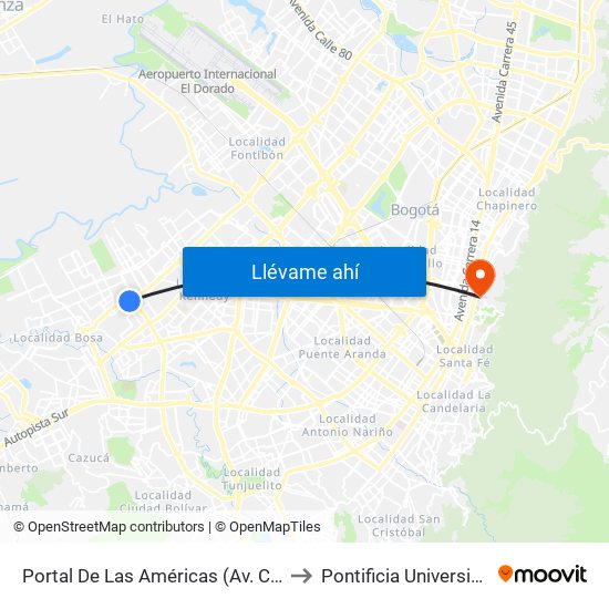 Portal De Las Américas (Av. C. De Cali - Av. V/Cio) to Pontificia Universidad Javeriana map