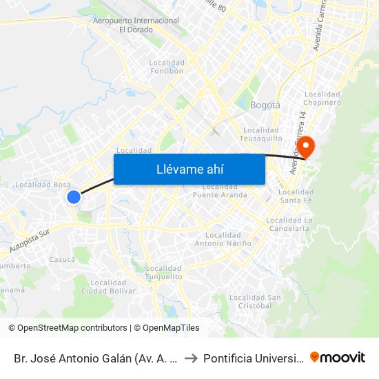 Br. José Antonio Galán (Av. A. Mejía - Cl 58k Sur) (A) to Pontificia Universidad Javeriana map