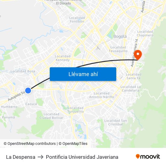 La Despensa to Pontificia Universidad Javeriana map