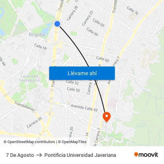 7 De Agosto to Pontificia Universidad Javeriana map