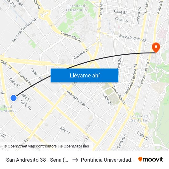 San Andresito 38 - Sena (Cl 9 - Kr 38) to Pontificia Universidad Javeriana map