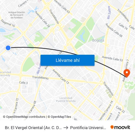 Br. El Vergel Oriental (Av. C. De Cali - Cl 10b) (A) to Pontificia Universidad Javeriana map