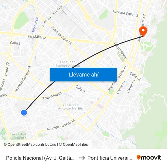 Policía Nacional (Av. J. Gaitán C. - Cl 47a Sur) (A) to Pontificia Universidad Javeriana map