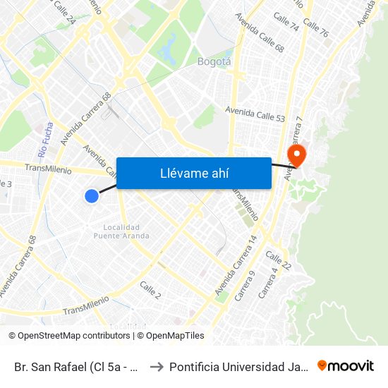 Br. San Rafael (Cl 5a - Kr 53c) to Pontificia Universidad Javeriana map