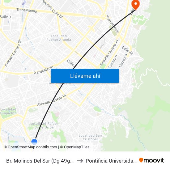 Br. Molinos Del Sur (Dg 49g Bis Sur - Kr 5z) to Pontificia Universidad Javeriana map