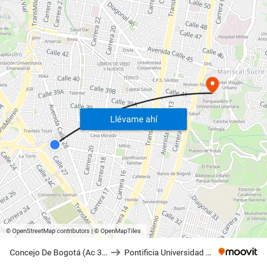 Concejo De Bogotá (Ac 34 - Kr 27) to Pontificia Universidad Javeriana map