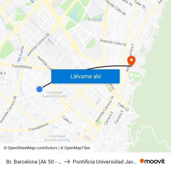 Br. Barcelona (Ak 50 - Ac 3) to Pontificia Universidad Javeriana map