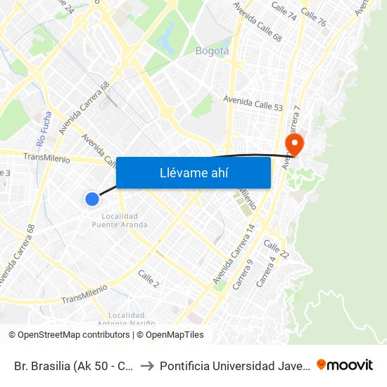 Br. Brasilia (Ak 50 - Cl 4c) to Pontificia Universidad Javeriana map