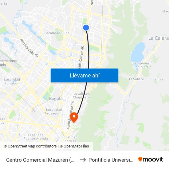 Centro Comercial Mazurén (Cl 152 - Auto Norte) to Pontificia Universidad Javeriana map