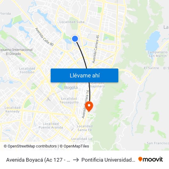 Avenida Boyacá (Ac 127 - Av. Boyacá) to Pontificia Universidad Javeriana map