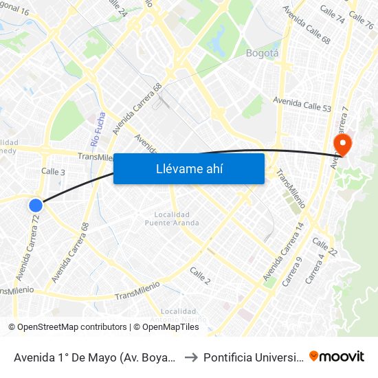 Avenida 1° De Mayo (Av. Boyacá - Av. 1 De Mayo) (A) to Pontificia Universidad Javeriana map