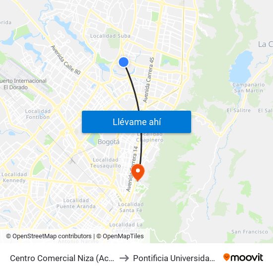 Centro Comercial Niza (Ac 127 - Kr 60) to Pontificia Universidad Javeriana map