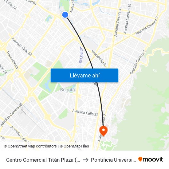 Centro Comercial Titán Plaza (Av. Boyacá - Cl 93) (B) to Pontificia Universidad Javeriana map