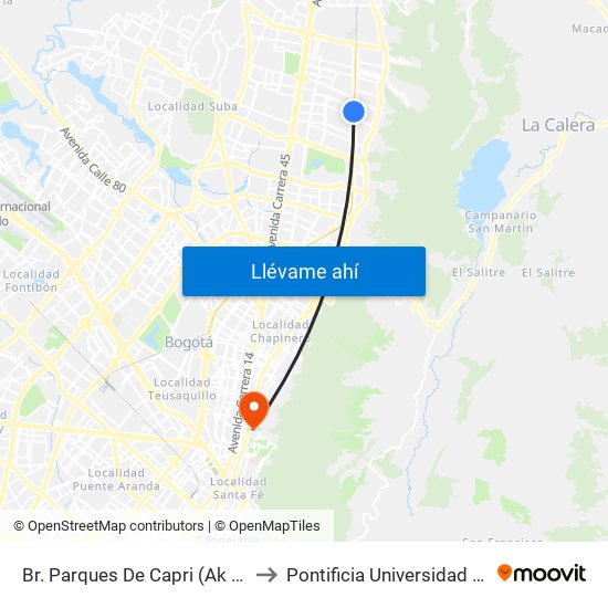 Br. Parques De Capri (Ak 9 - Cl 149) to Pontificia Universidad Javeriana map