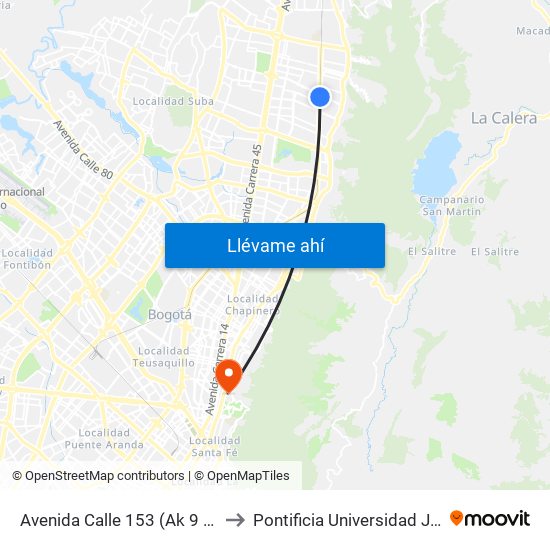 Avenida Calle 153 (Ak 9 - Ac 153) to Pontificia Universidad Javeriana map