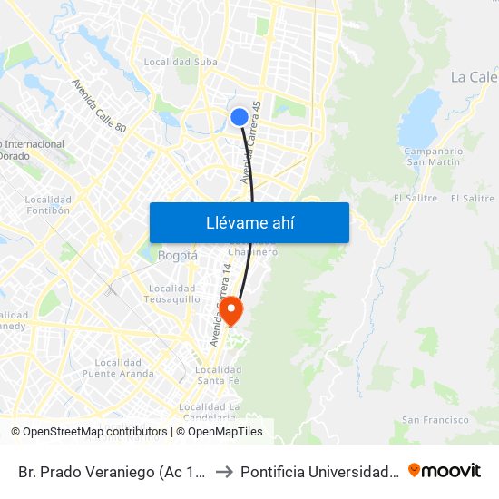 Br. Prado Veraniego (Ac 127 - Kr 51a) to Pontificia Universidad Javeriana map