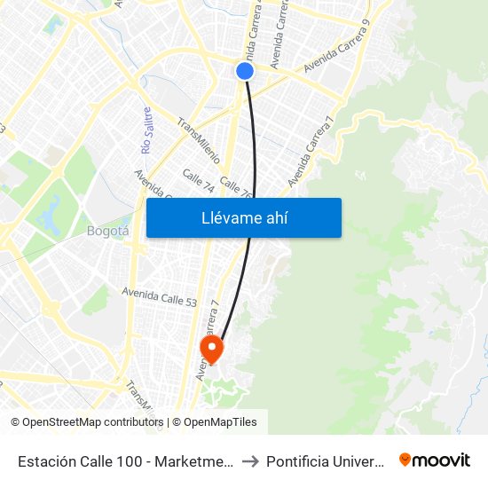 Estación Calle 100 - Marketmedios (Auto Norte - Cl 98) to Pontificia Universidad Javeriana map
