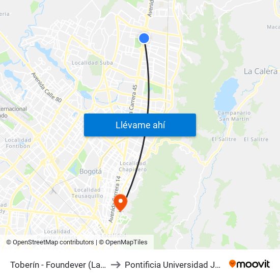 Toberín - Foundever (Lado Sur) to Pontificia Universidad Javeriana map