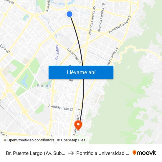 Br. Puente Largo (Av. Suba - Cl 114) to Pontificia Universidad Javeriana map