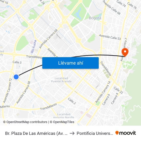 Br. Plaza De Las Américas (Av. 1 De Mayo - Kr 69c) (D) to Pontificia Universidad Javeriana map